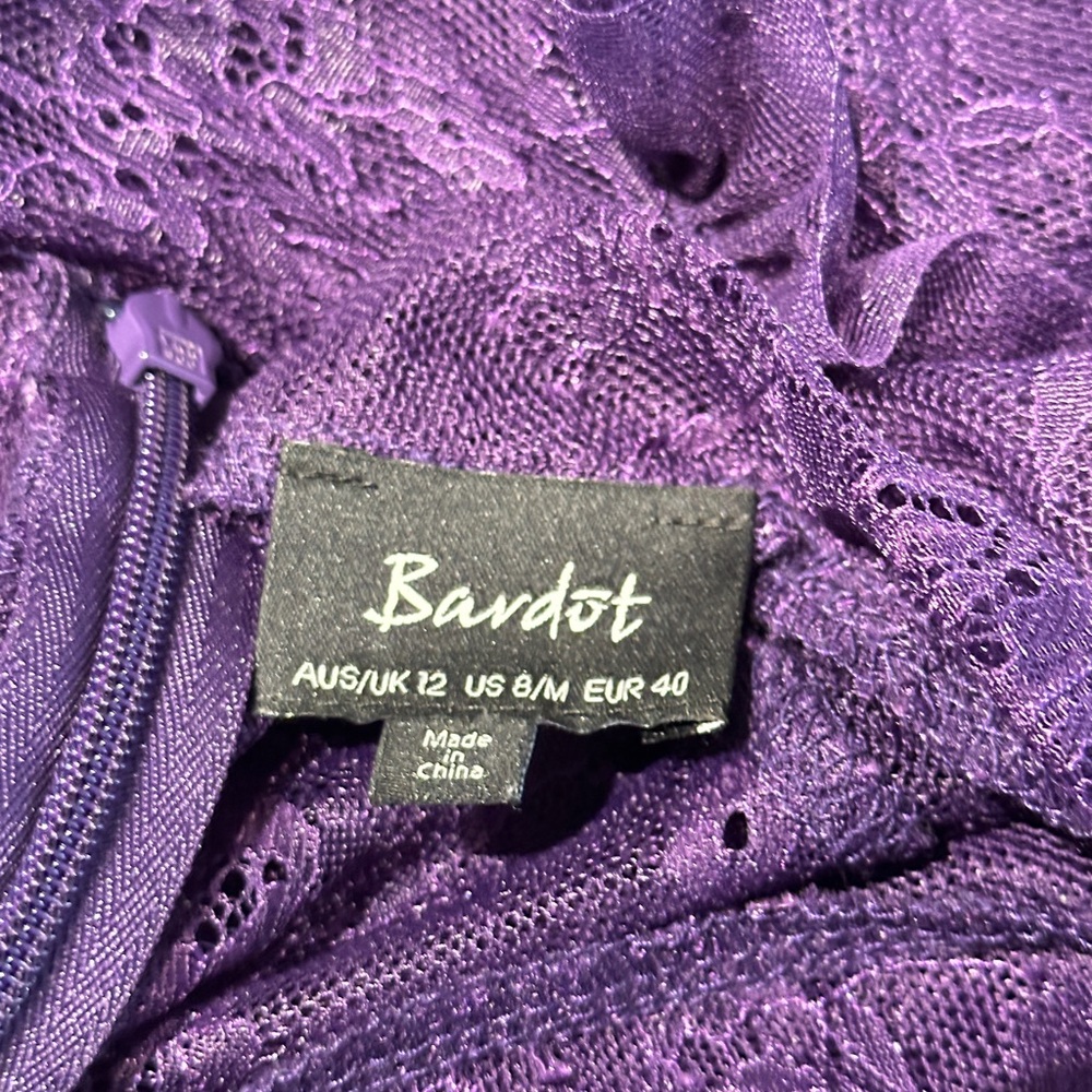 Bardot Purple Sheer Lace Peplum Blouse – Size M / US 8 - Picture 11 of 14